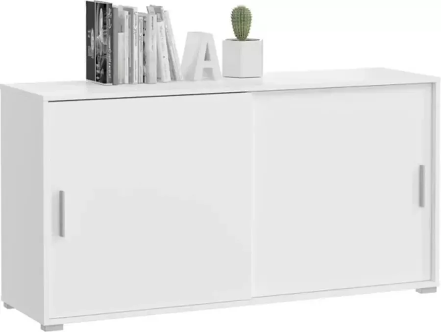 Hioshop Mover kantoor kast met 2 schuifdeuren 134x72x40 cm wit.