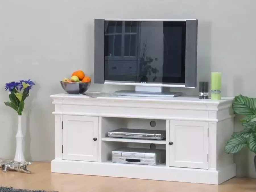 Hioshop Mozart tv meubel breedte 137 cm hoogte 60 cm antiek wit antiek gepatineerd. - Foto 2