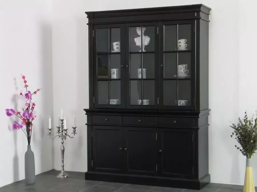 Hioshop Winkelkast buffetkast vitrine met opzet antiek zwart massief hout Mozart. - Foto 2
