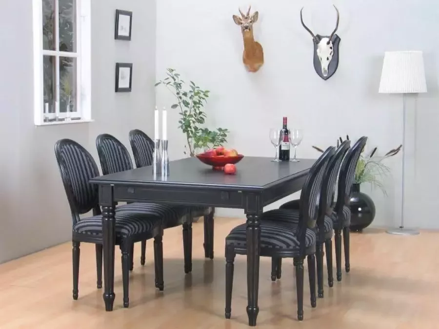 Hioshop Mozart zwarte eettafel met 6 zwarte stoelen Rococo. - Foto 2