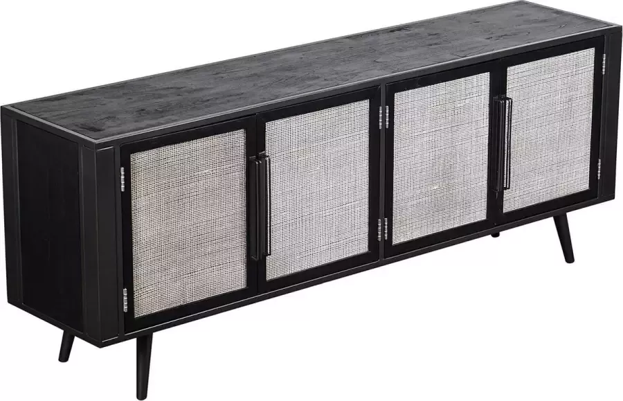 Hioshop NordicMindiRattan TV-meubel met 4 deuren zwart. - Foto 2