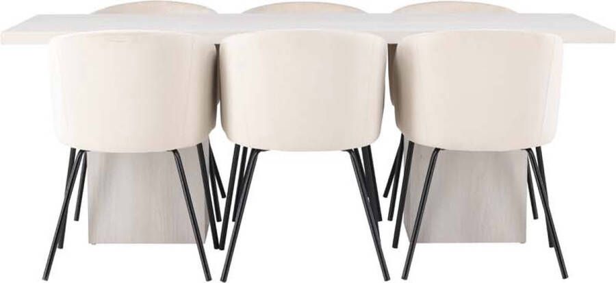 Hioshop Olga eethoek tafel wit en 6 berit stoelen beige. - Foto 2