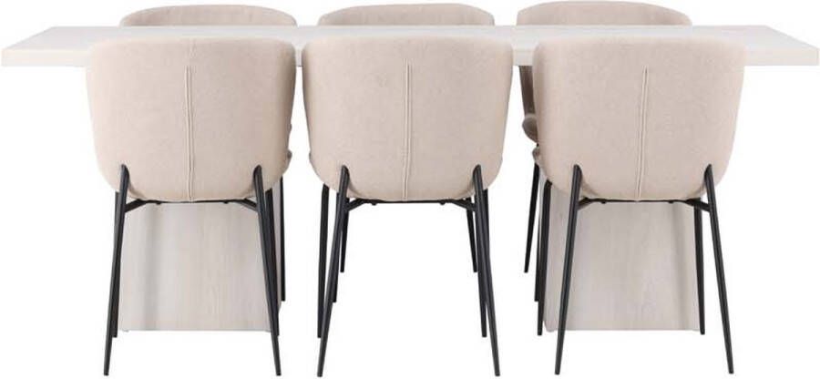 Hioshop Olga eethoek tafel wit en 6 Modesto stoelen beige. - Foto 2