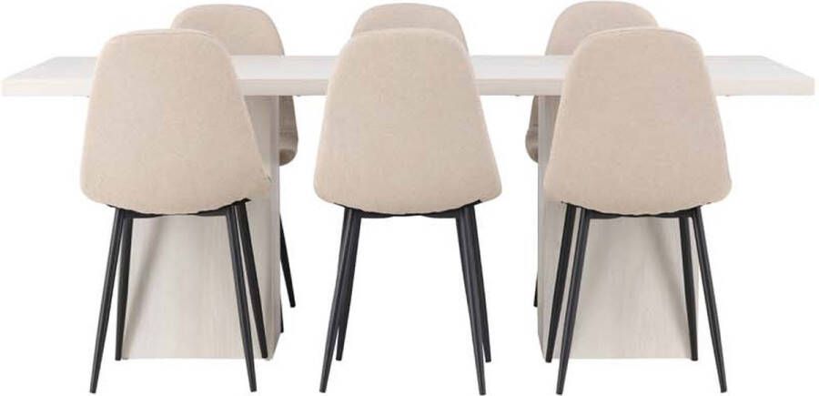 Hioshop Olga eethoek tafel wit en 6 Polar stoelen beige. - Foto 2