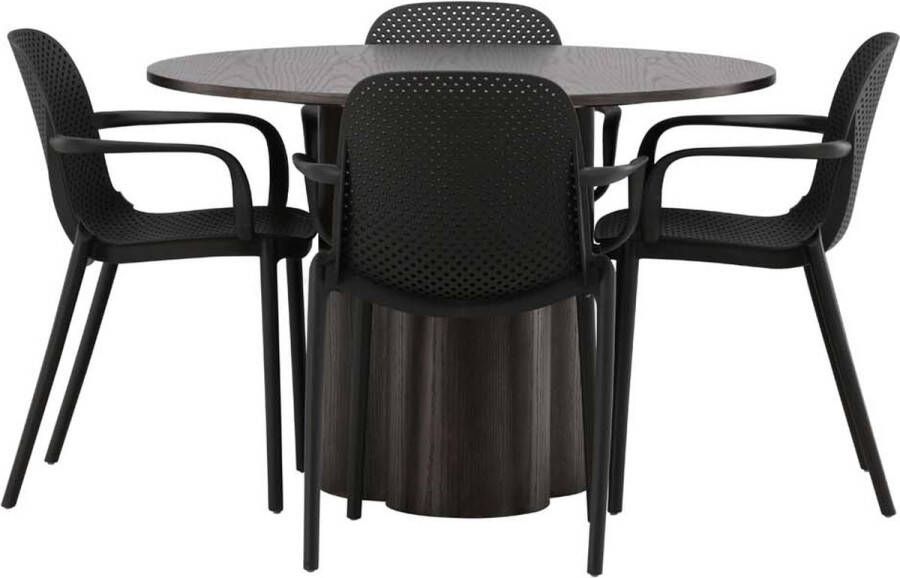 Hioshop Olivia eethoek tafel mokka en 4 baltimore stoelen zwart. - Foto 1