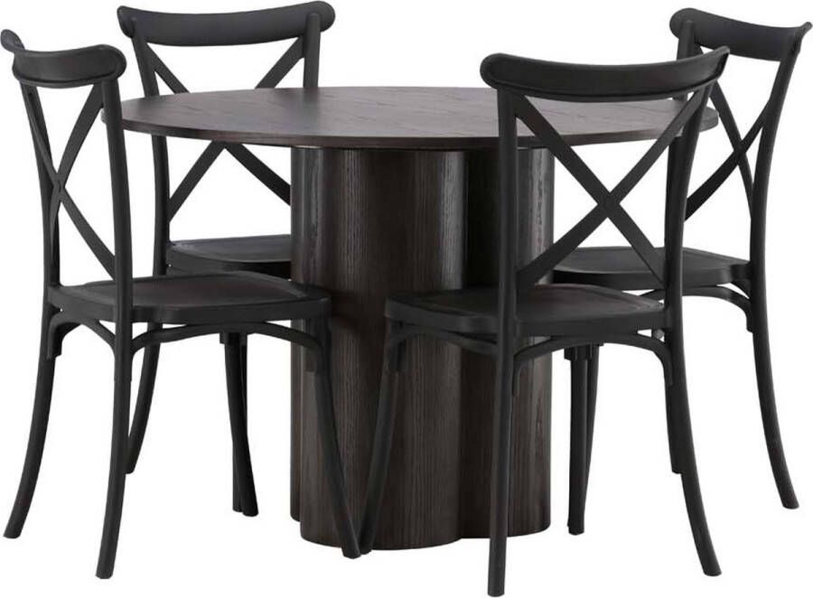 Hioshop Olivia eethoek tafel mokka en 4 Crosett stoelen zwart. - Foto 1