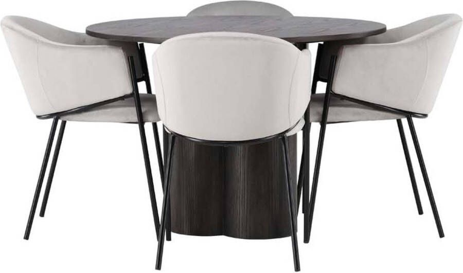 Hioshop Olivia eethoek tafel mokka en 4 Evelina stoelen grijs. - Foto 1