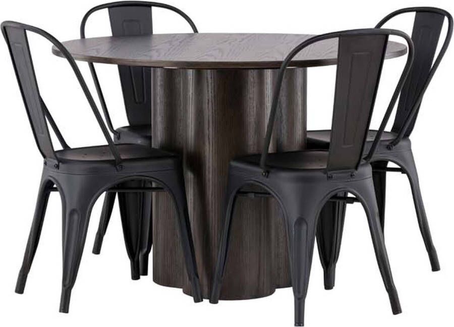 Hioshop Olivia eethoek tafel mokka en 4 Tempe stoelen zwart. - Foto 1