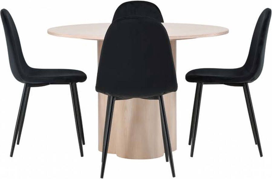 Hioshop Olivia eethoek tafel whitewash en 4 Polar stoelen zwart. - Foto 1