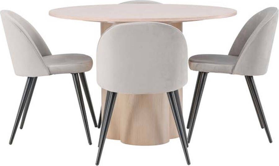 Hioshop Olivia eethoek tafel whitewash en 4 Velvet stoelen grijs. - Foto 1