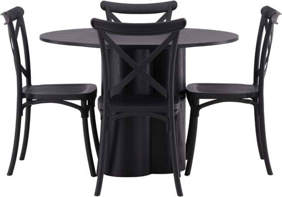 Hioshop Olivia eethoek tafel zwart en 4 Crosett stoelen zwart. - Foto 1