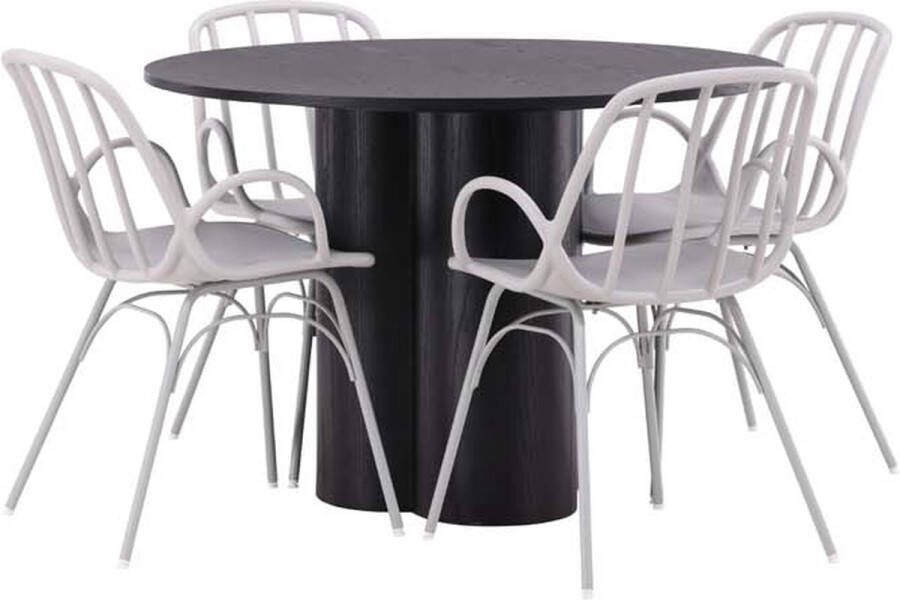 Hioshop Olivia eethoek tafel zwart en 4 Dyrön stoelen grijs.