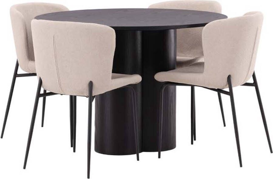 Hioshop Olivia eethoek tafel zwart en 4 Modesto stoelen beige. - Foto 1