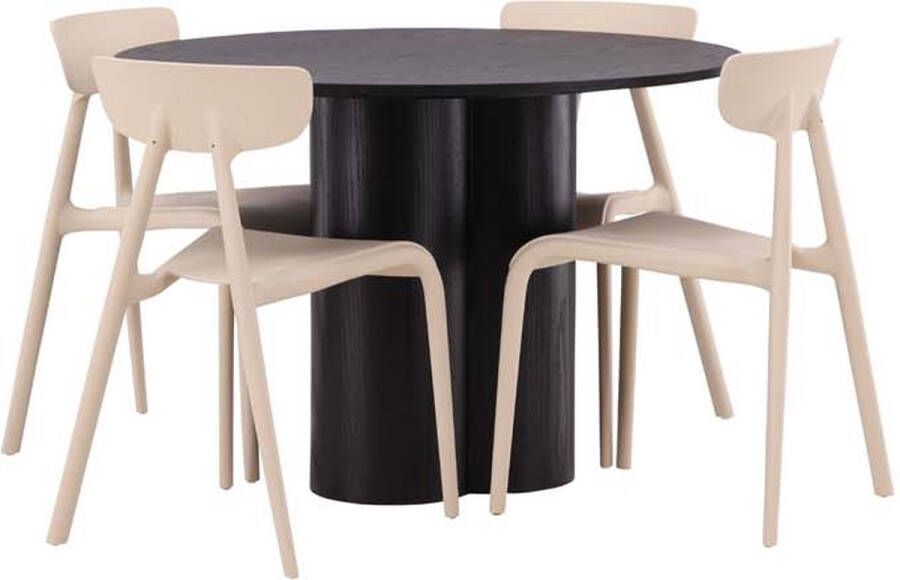 Hioshop Olivia eethoek tafel zwart en 4 Ursholmen stoelen beige. - Foto 1