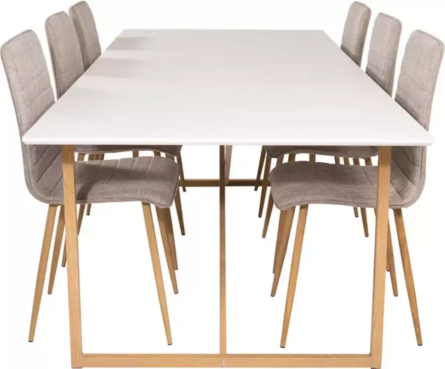 Hioshop Palace 240x100WHNA eethoek eetkamertafel wit en 6 Windu Lyx eetkamerstal grijs .