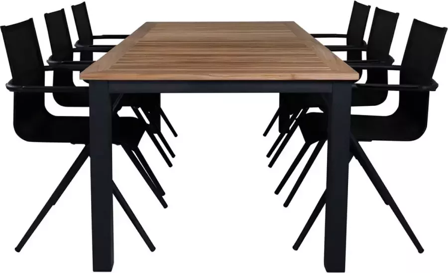 Hioshop Panama tuinmeubelset tafel 100x224 324cm en 6 stoel Alina zwart naturel - Foto 1