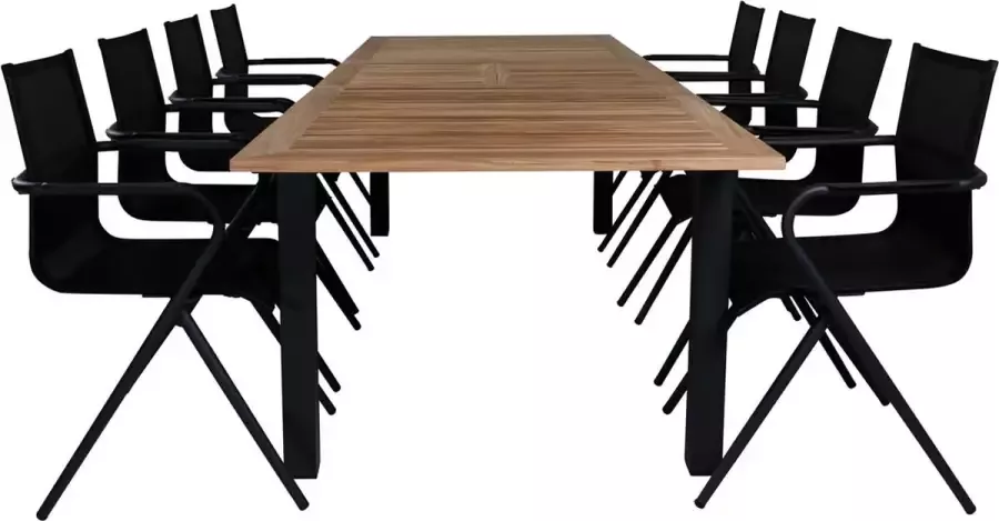 Hioshop Panama tuinmeubelset tafel 100x224 324cm en 8 stoel Alina zwart naturel - Foto 1