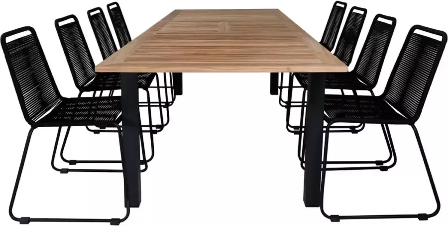 Hioshop Panama tuinmeubelset tafel 100x224 324cm en 8 stoel Lindos zwart naturel - Foto 1