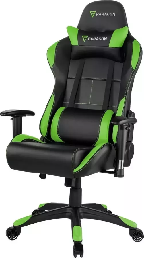 Hioshop Paracon Rogue gamestoel incl. kussen voor nek en lenden groen
