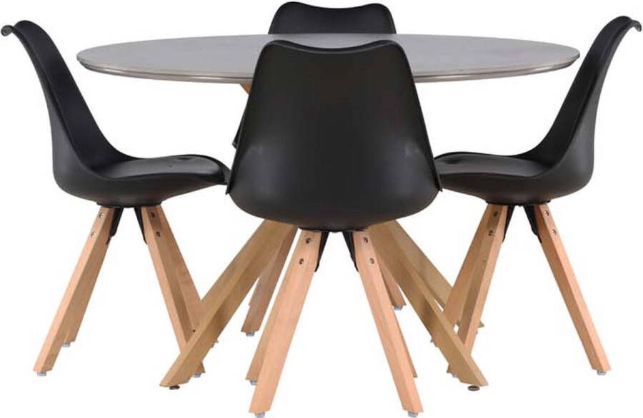 Hioshop Piazza eethoek tafel grijs en 4 Zeno stoelen zwart. - Foto 1