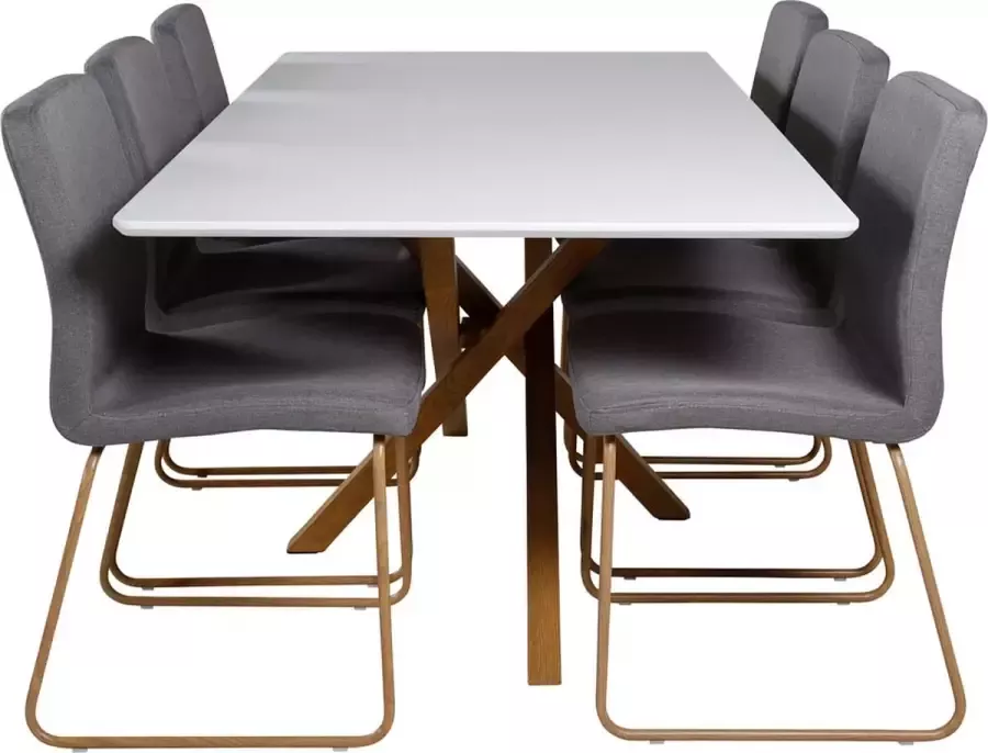 Hioshop Piazza180x90WHNA eethoek eetkamertafel wit en 6 Mace eetkamerstal grijs. - Foto 1