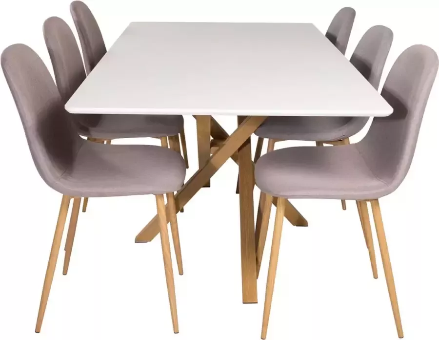 Hioshop Piazza180x90WHNA eethoek eetkamertafel wit en 6 Polar eetkamerstal grijs. - Foto 1