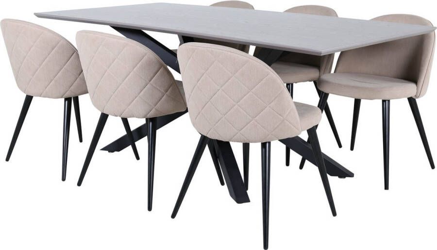 Hioshop PiazzaGRBL eethoek eetkamertafel grijs en 6 Velvet Stitches eetkamerstal beige. - Foto 2