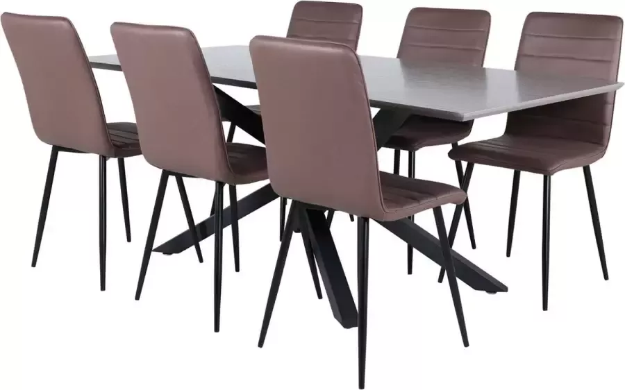 Hioshop PiazzaGRBL eethoek eetkamertafel grijs en 6 Windu Lyx eetkamerstal bruin. - Foto 2