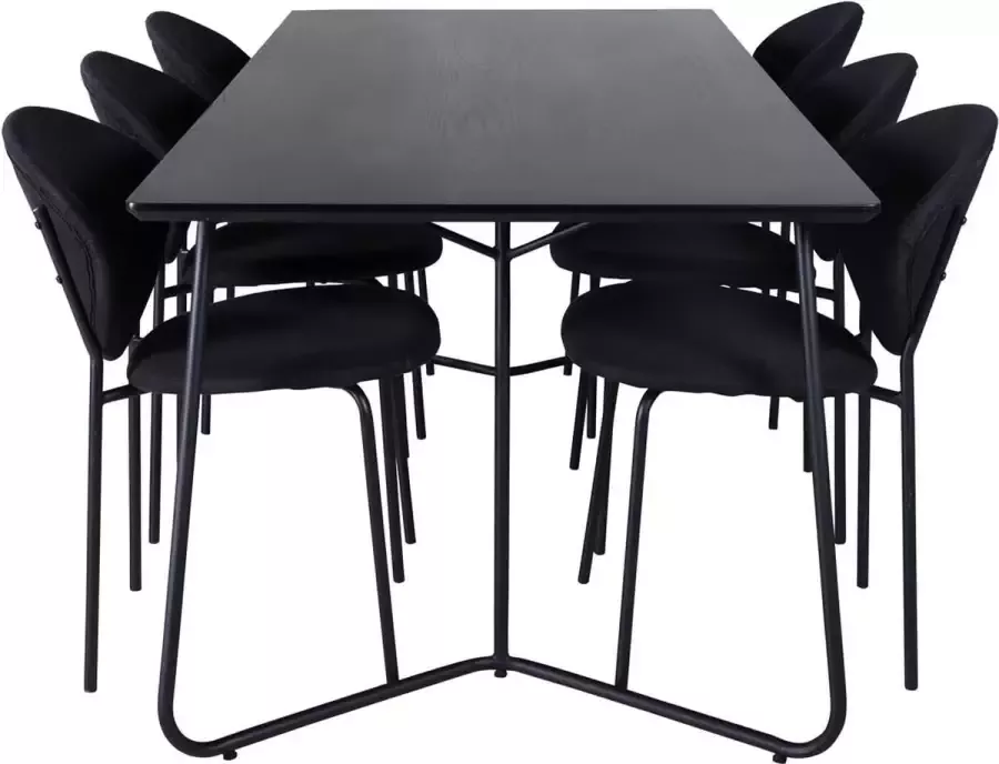 Hioshop PippiBL eethoek eetkamertafel zwart en 6 Vault eetkamerstal zwart.