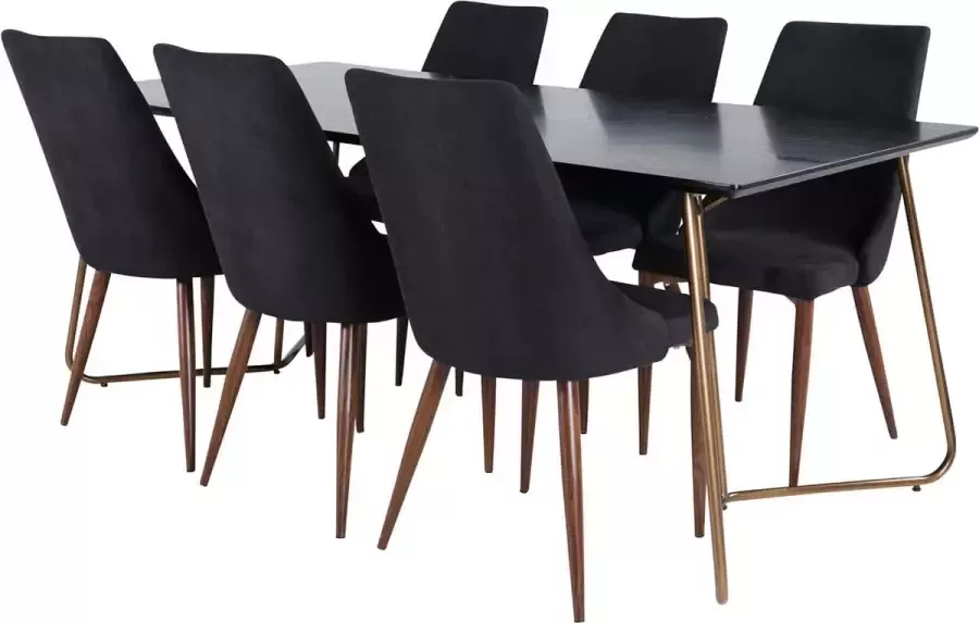 Hioshop PippiCO eethoek eetkamertafel zwart en 6 Leone eetkamerstal zwart.