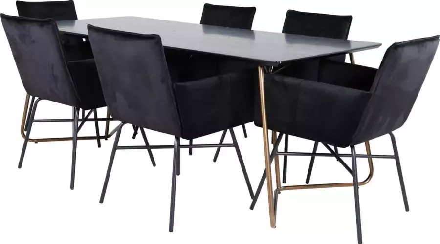 Hioshop PippiCO eethoek eetkamertafel zwart en 6 Pippi eetkamerstal velours zwart. - Foto 1