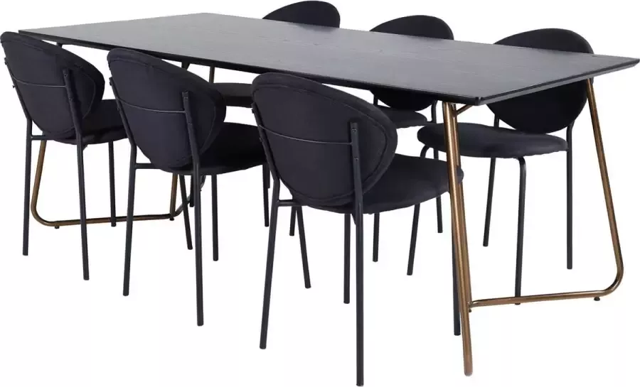 Hioshop PippiCO eethoek eetkamertafel zwart en 6 Vault eetkamerstal zwart.