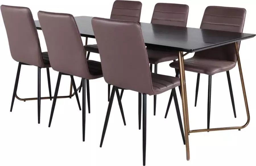 Hioshop PippiCO eethoek eetkamertafel zwart en 6 Windu Lyx eetkamerstal bruin.