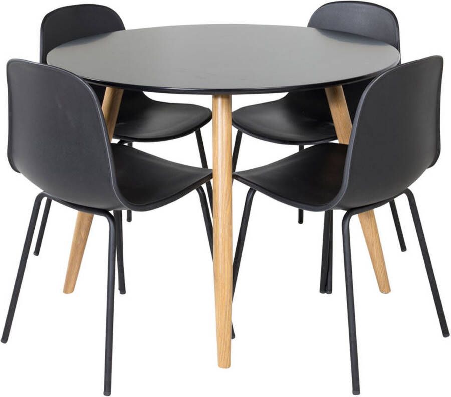 Hioshop PlazaBLOAK100 eethoek eetkamertafel zwart en 4 Arctic eetkamerstal zwart.