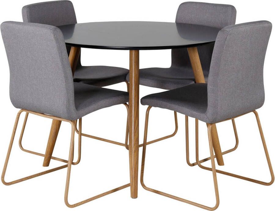 Hioshop PlazaBLOAK100 eethoek eetkamertafel zwart en 4 Mace eetkamerstal grijs. - Foto 1