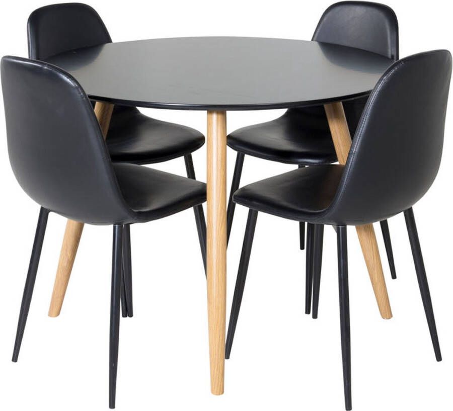 Hioshop PlazaBLOAK100 eethoek eetkamertafel zwart en 4 Polar eetkamerstal PU kunstleer zwart PU kunstleer. - Foto 1