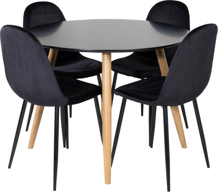 Hioshop PlazaBLOAK100 eethoek eetkamertafel zwart en 4 Polar eetkamerstal velours zwart. - Foto 1