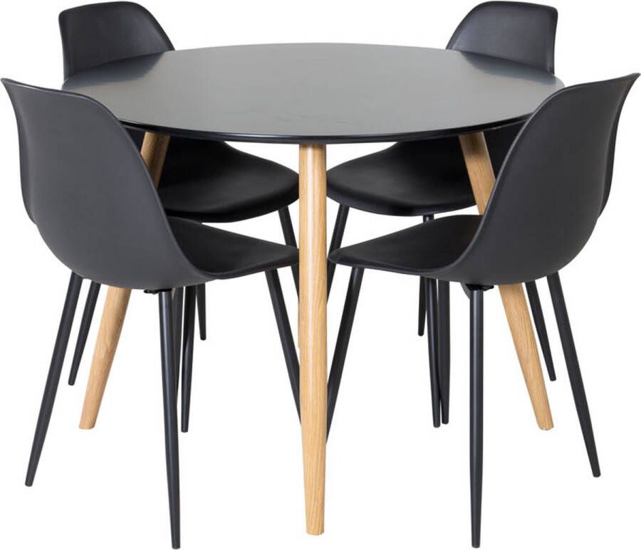 Hioshop PlazaBLOAK100 eethoek eetkamertafel zwart en 4 Polar eetkamerstal zwart. - Foto 1