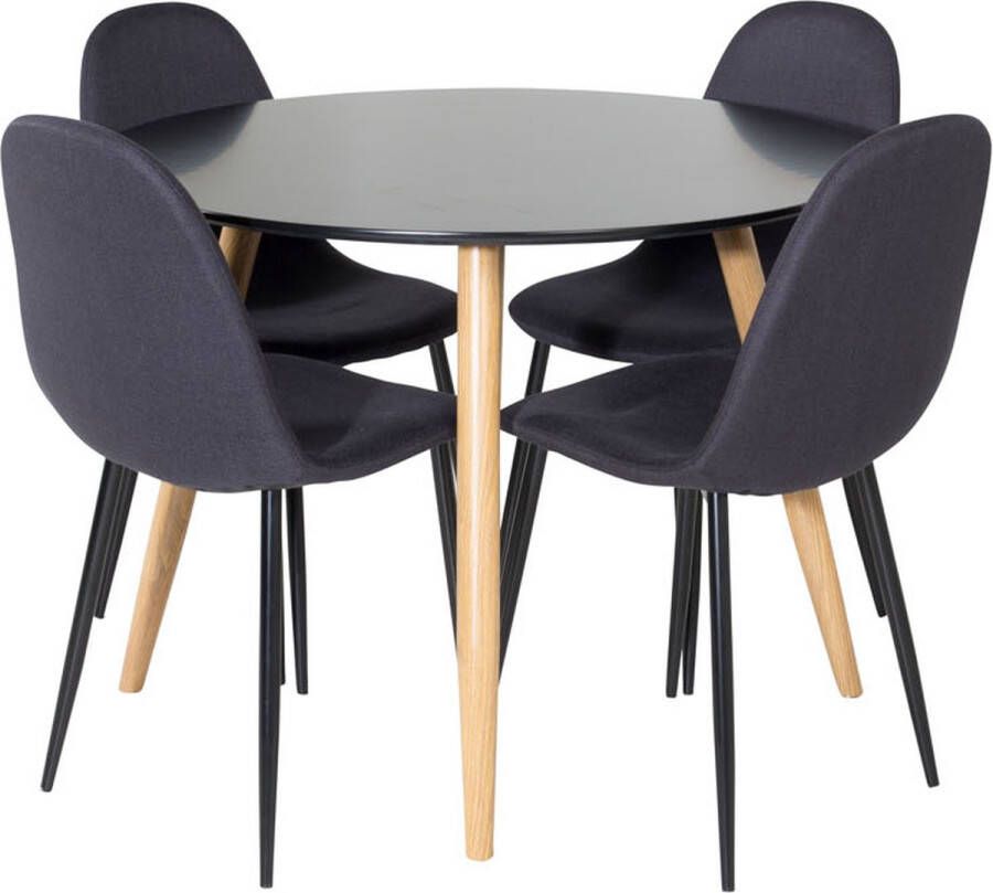 Hioshop PlazaBLOAK100 eethoek eetkamertafel zwart en 4 Polar eetkamerstal zwart.