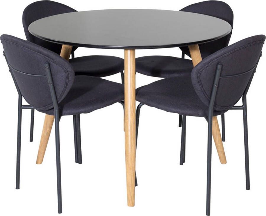 Hioshop PlazaBLOAK100 eethoek eetkamertafel zwart en 4 Vault eetkamerstal zwart. - Foto 1