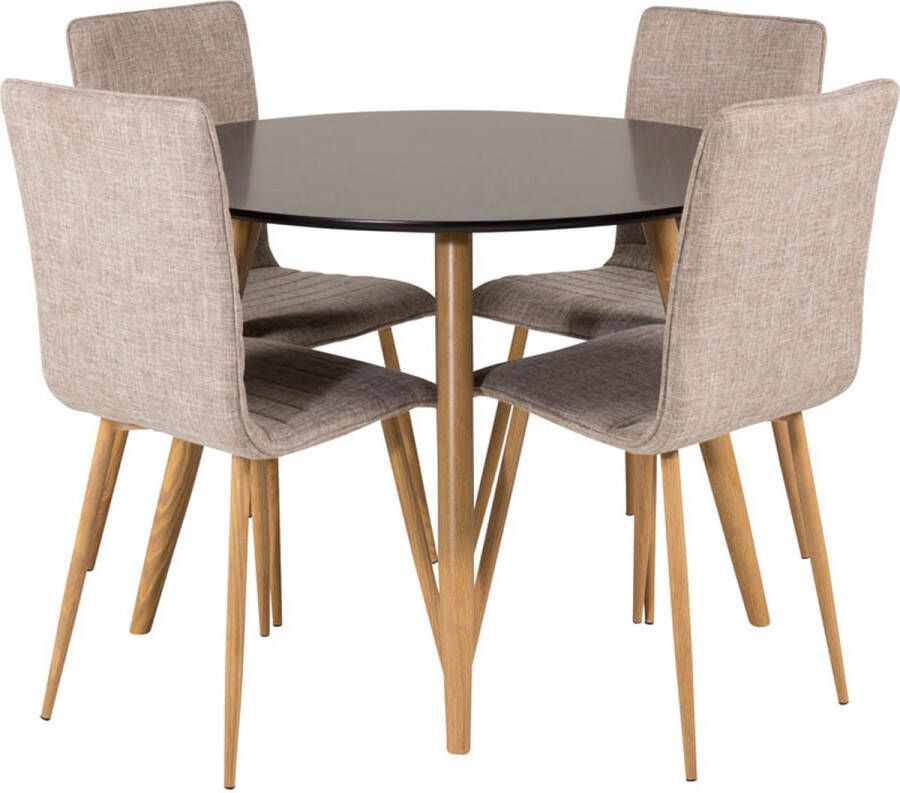 Hioshop PlazaBLOAK100 eethoek eetkamertafel zwart en 4 Windu Lyx eetkamerstal grijs .