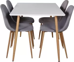 Hioshop Polar120x80WHNA eethoek eetkamertafel wit en 4 Polar eetkamerstal grijs