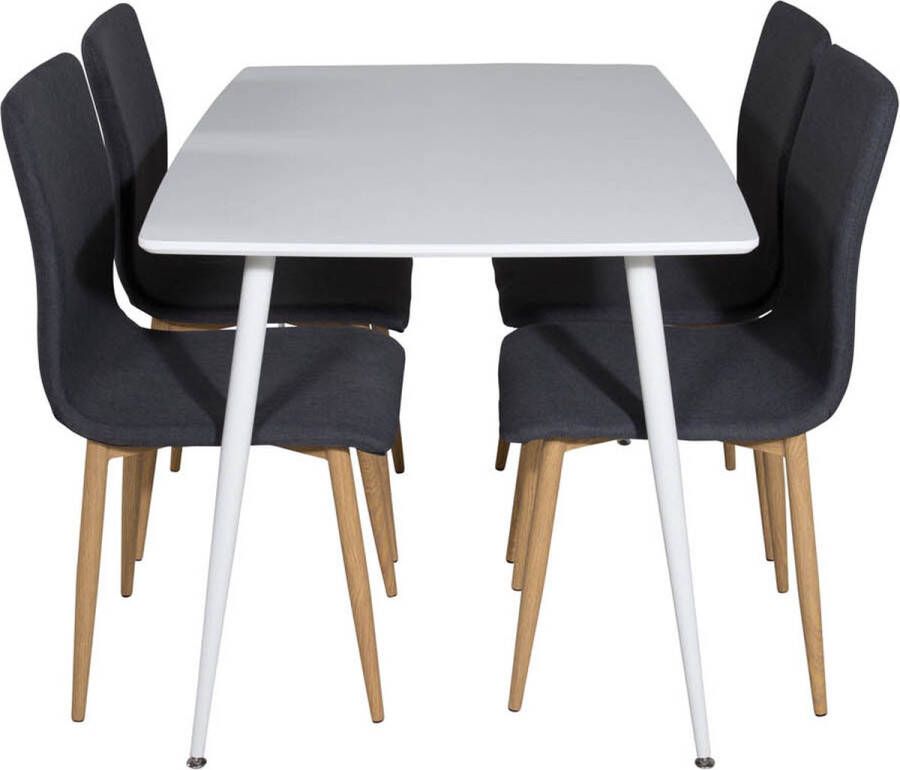 Hioshop Polar120X80WHWH eethoek eetkamertafel wit en 4 Windu eetkamerstal grijs.