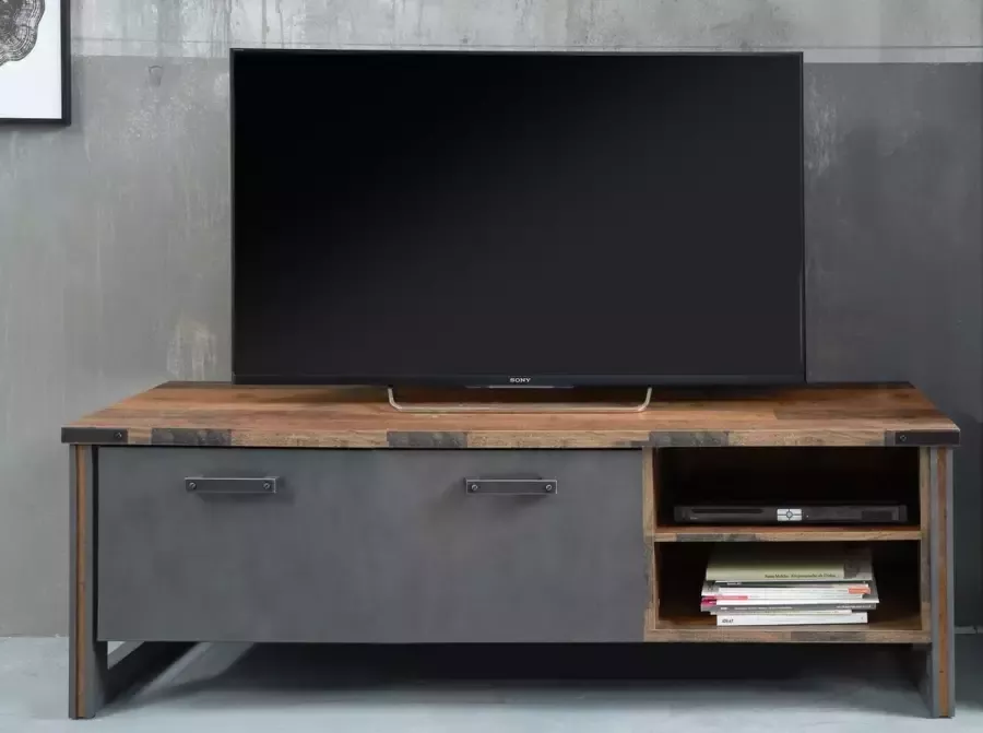 Hioshop Prip TV-meubel 2 planken en 1 klep Old Wood decor Matera decor. - Foto 2