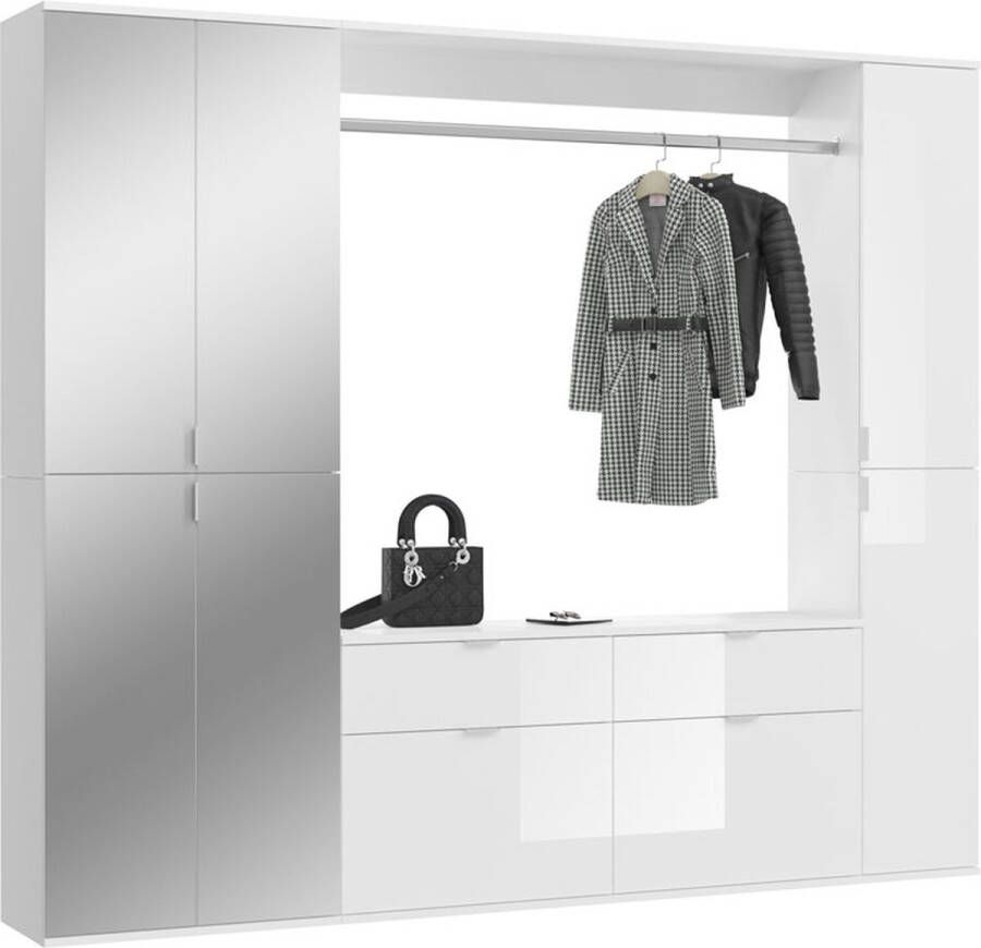 Hioshop ProjektX garderobe opstelling 8 deuren 2 laden wit.