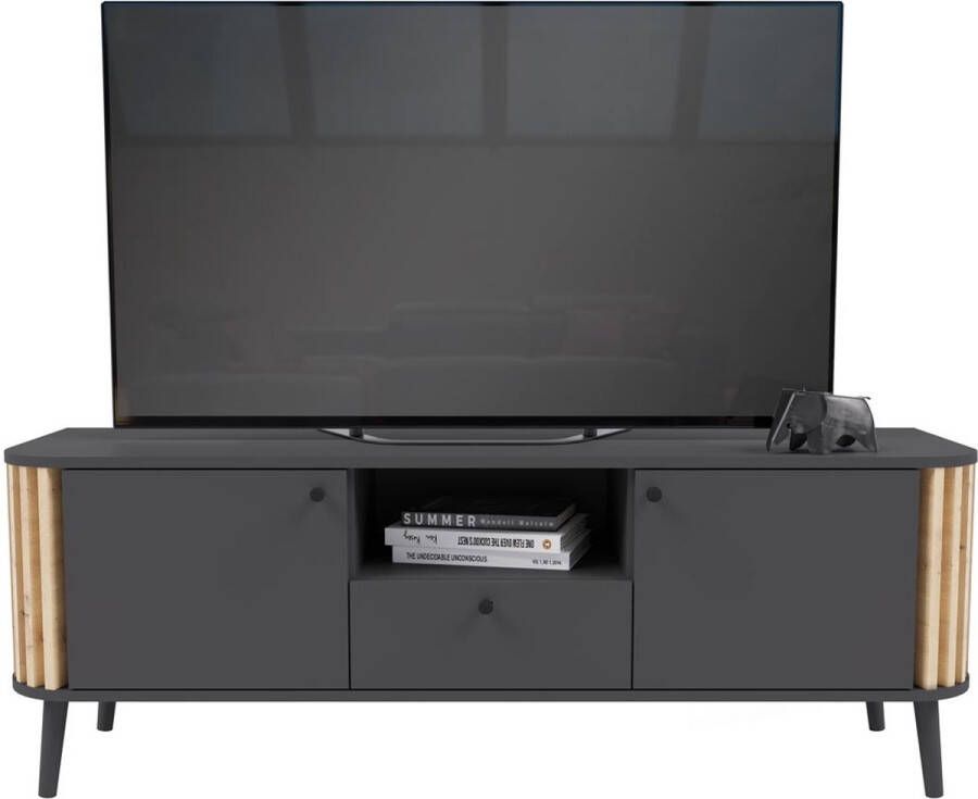 Hioshop Pure TV-meubel 2 deuren 1 lade 1 plank grijs eik decor. - Foto 1