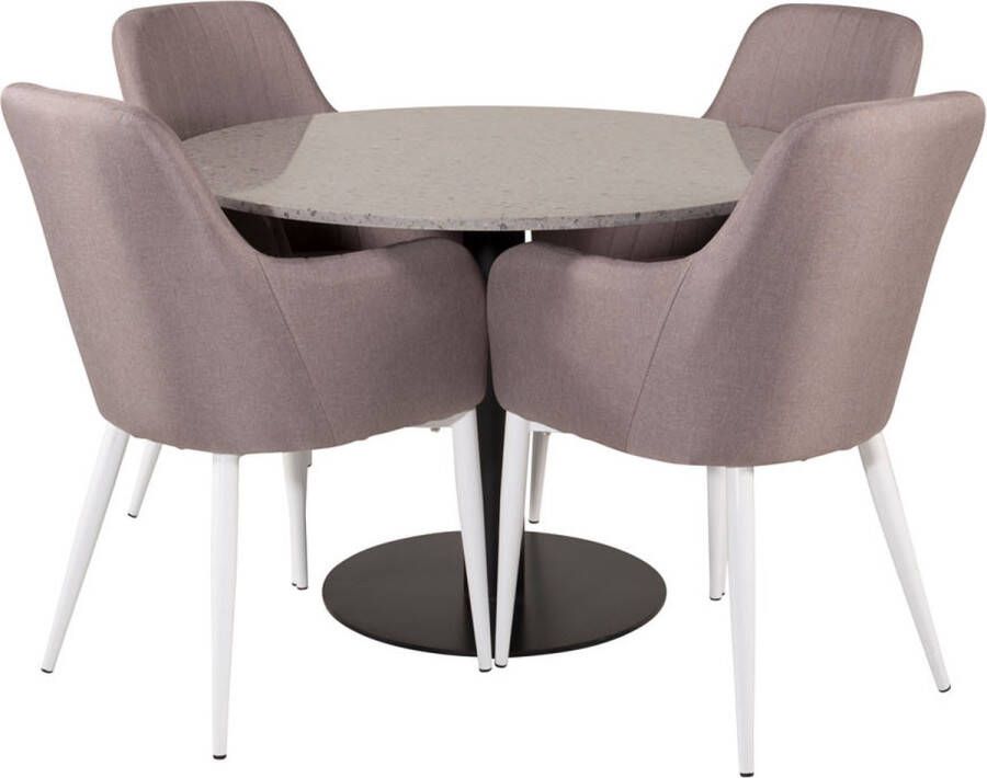 Hioshop RazziaGR eethoek eetkamertafel terazzo grijs en 4 Comfort eetkamerstal grijs wit.