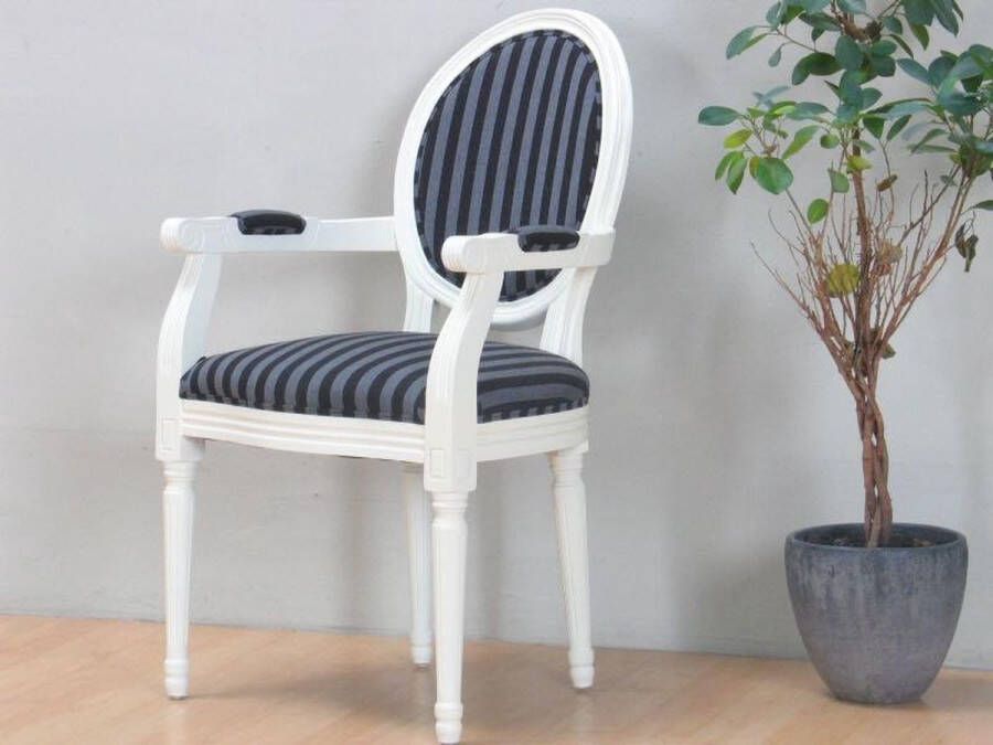 Hioshop Cremewit barok stoel met armleuning Rococo met zwart gestreepte stof. - Foto 2