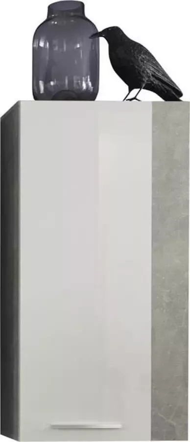 Hioshop Rominia wandkast voor wandmontage met 1 deur beton decor wit hoogglans. - Foto 1