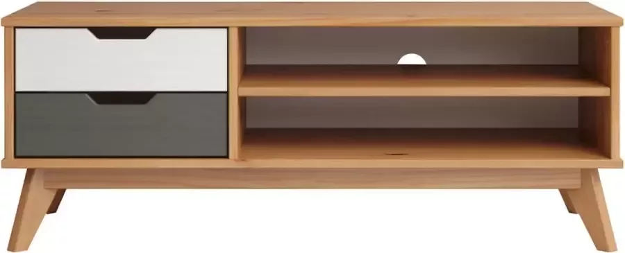Hioshop Scandik TV-meubel 2 laden 1 plank honing wit grijs.